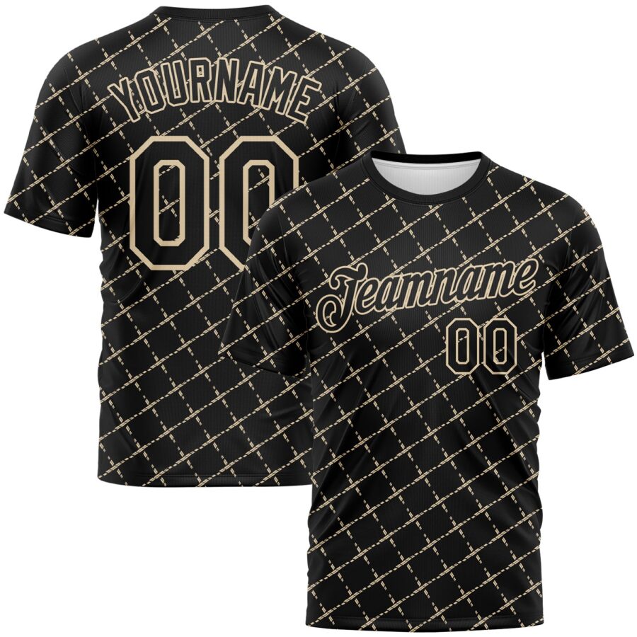 Custom Black-City Cream Diamond Crosshatch Sportswear Performance T-Shirt