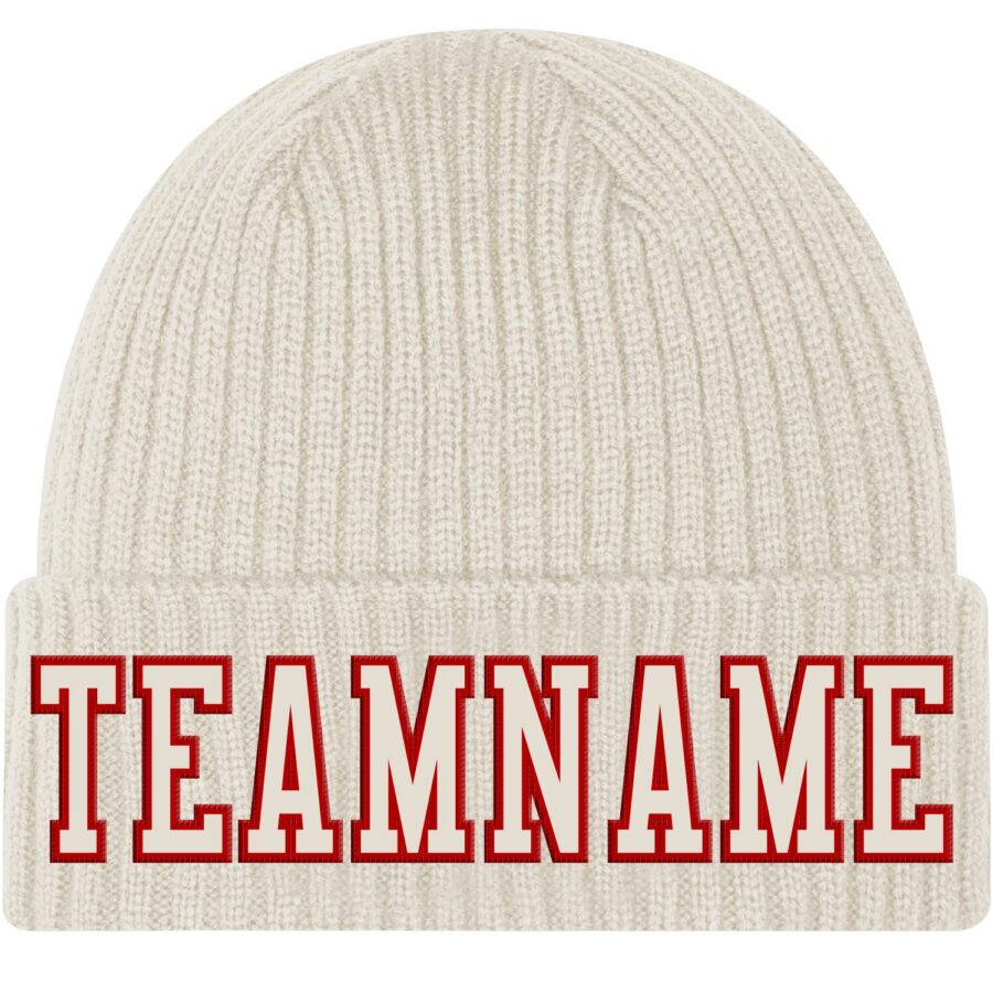 Custom Cream Cream-Red Stitched Cuffed Knit Hat