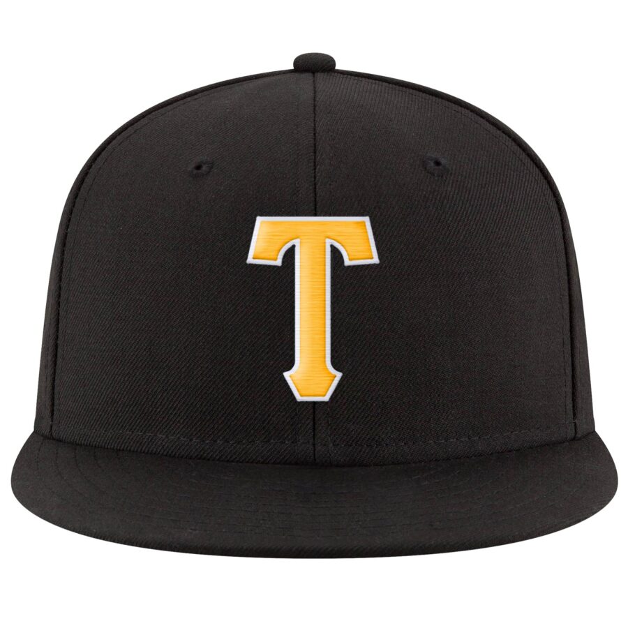 Custom Black Gold-White Stitched Adjustable Snapback Hat