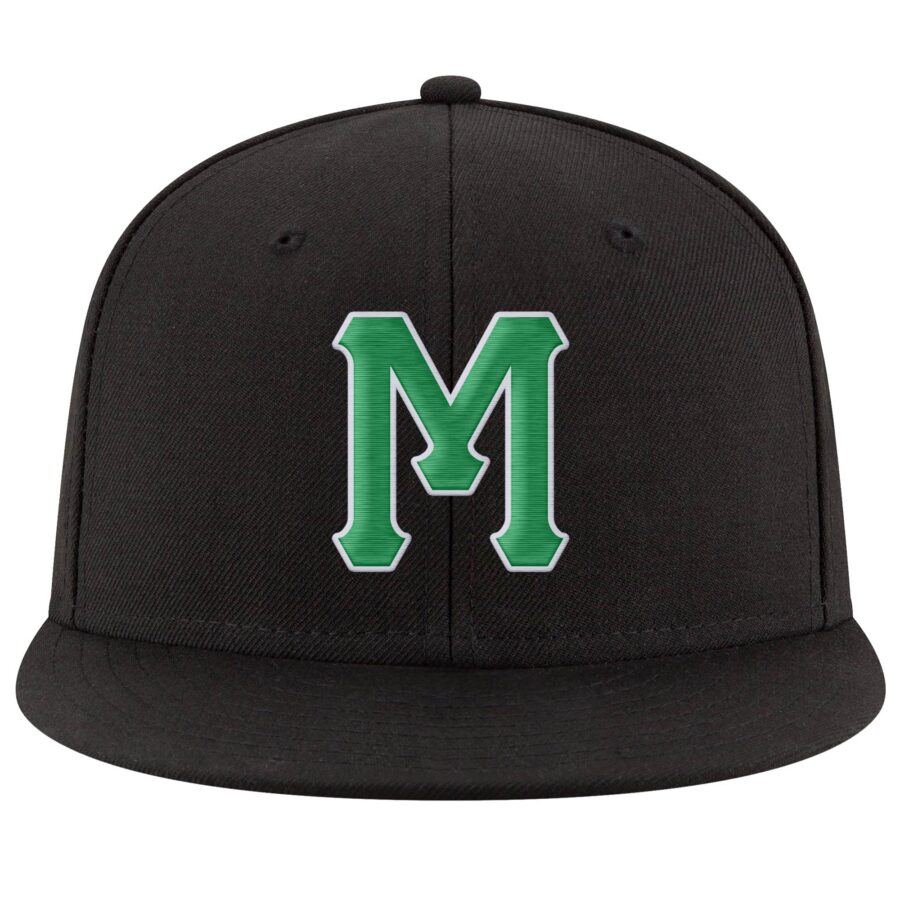 Custom Black Kelly Green-White Stitched Adjustable Snapback Hat